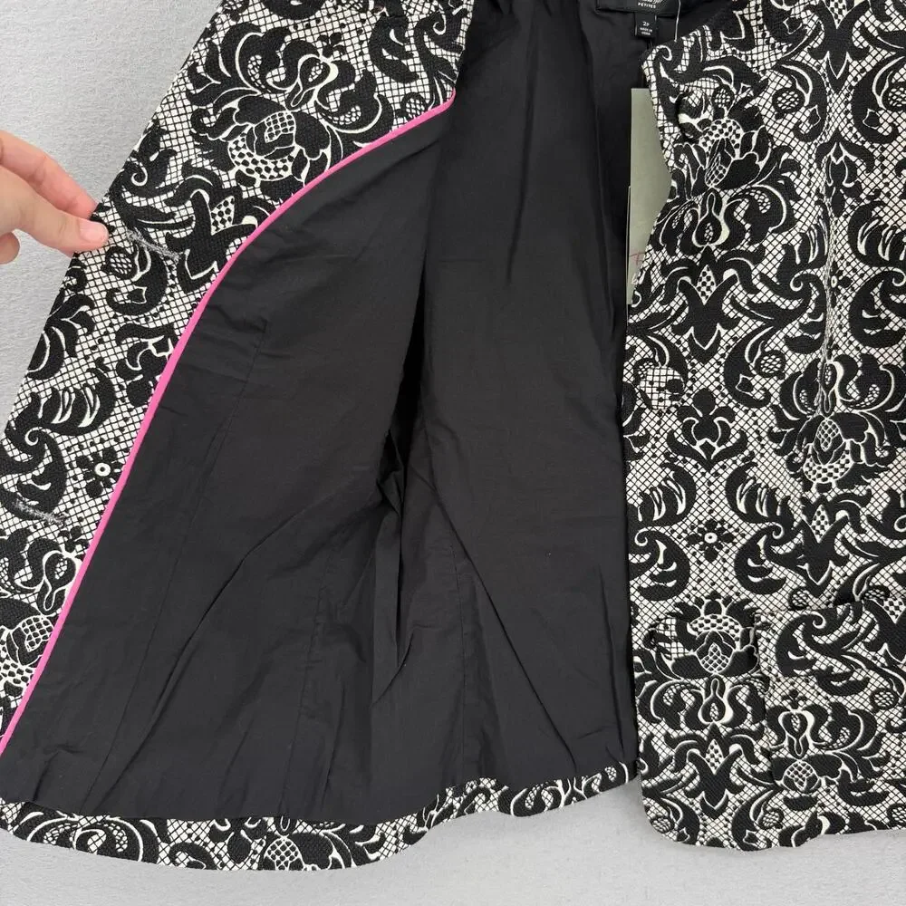 Talbots NEW Petite Black White Cotton Damask Blazer Professional Work Jacket